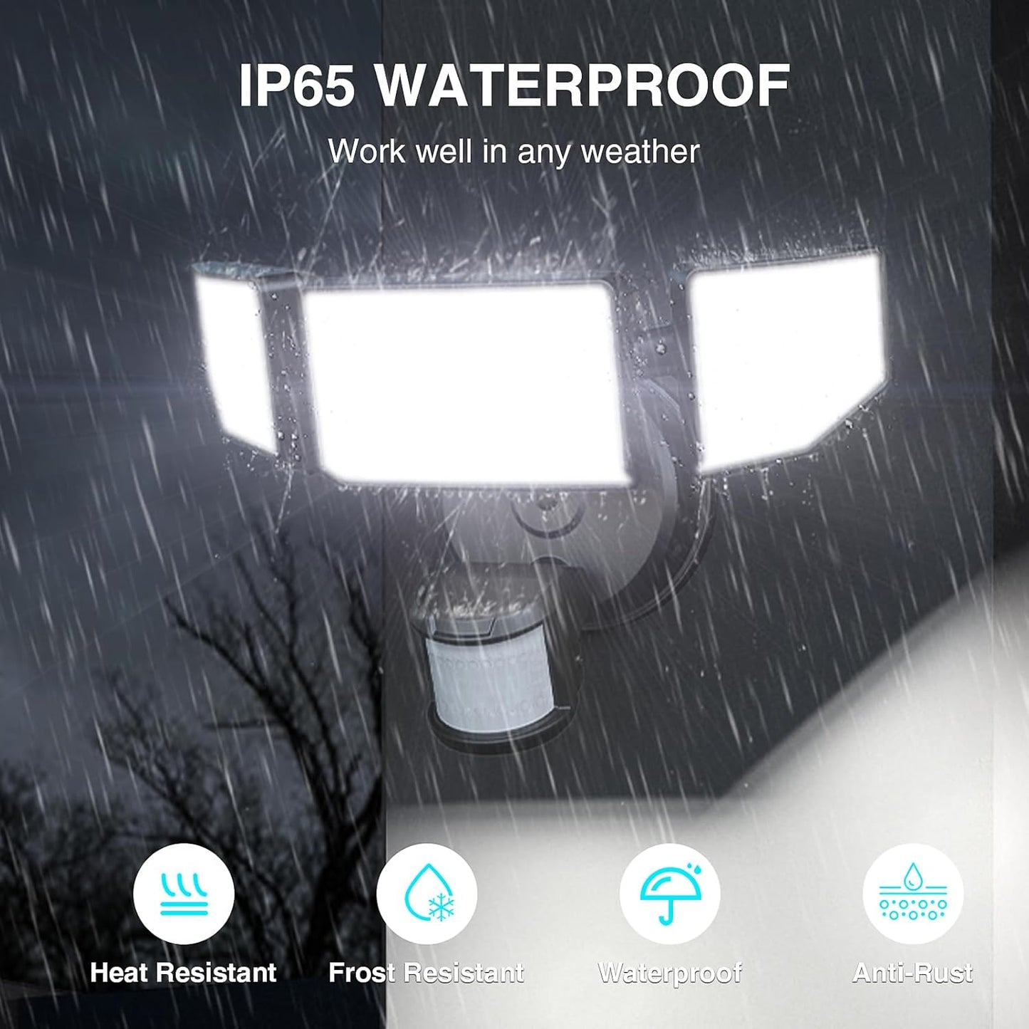 85W LED Security Lights Motion Sensor Light Outdoor, 8500LM Dusk to Dawn, IP65 Waterproof, 6500K, 3 Head Motion Detected Flood Light, Floodlight for Outside, Garage, Yard, Porch (Black)
