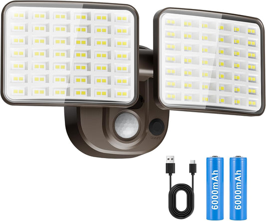 Rechargeable Battery Operated Motion Light 2500LM & 4000LM Motion Sensor Security Light(1-3 Months Endurance) USB Charging LED Flood Light Outdoor (Brown) 1 Pack