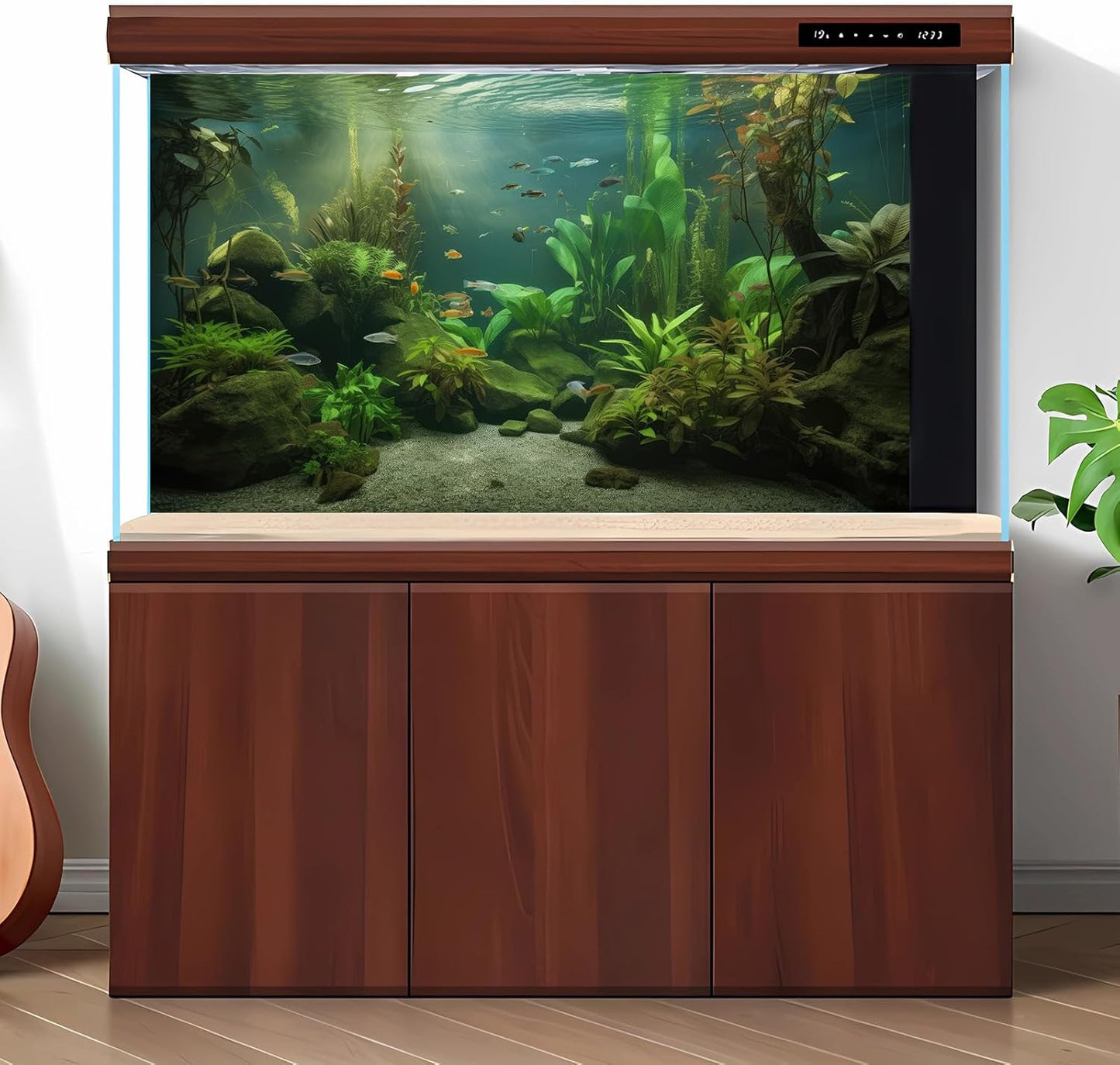 Under The Sea Aquarium Background Underwater Aquatic Plants Fish Tank Background Tropical Fish Rock with Moss Terrarium Background Undersea Green Grass with Sunbeams Terrarium Background 72x16in