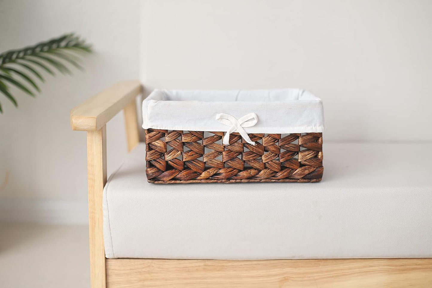 Rectangular Woven Seagrass Storage Bins with Handle,Kingwillow. (water hyacinth, Small)