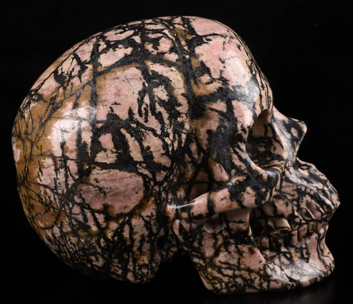 Skullis 5.0" Pink Rhodonite Super Crystal Skull, Hand Carved Gemstone Fine Art Sculpture, Reiki Healing Stone Statue.411 Z8