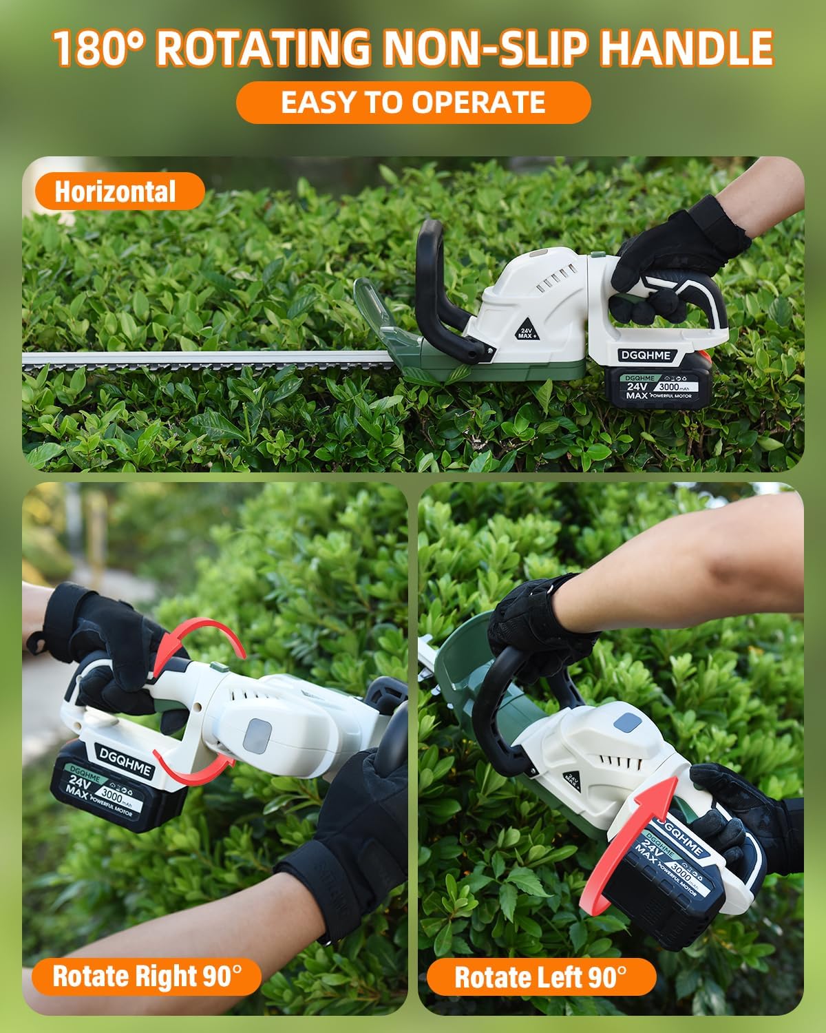 20" Hedge Trimmer Cordless with Battery,Electric Bush Trimmer,Lightweight Hedge Trimmers,3000RPM 180°Rotatable Head,3/4''Blade Gap Cordless Hedge Trimmer