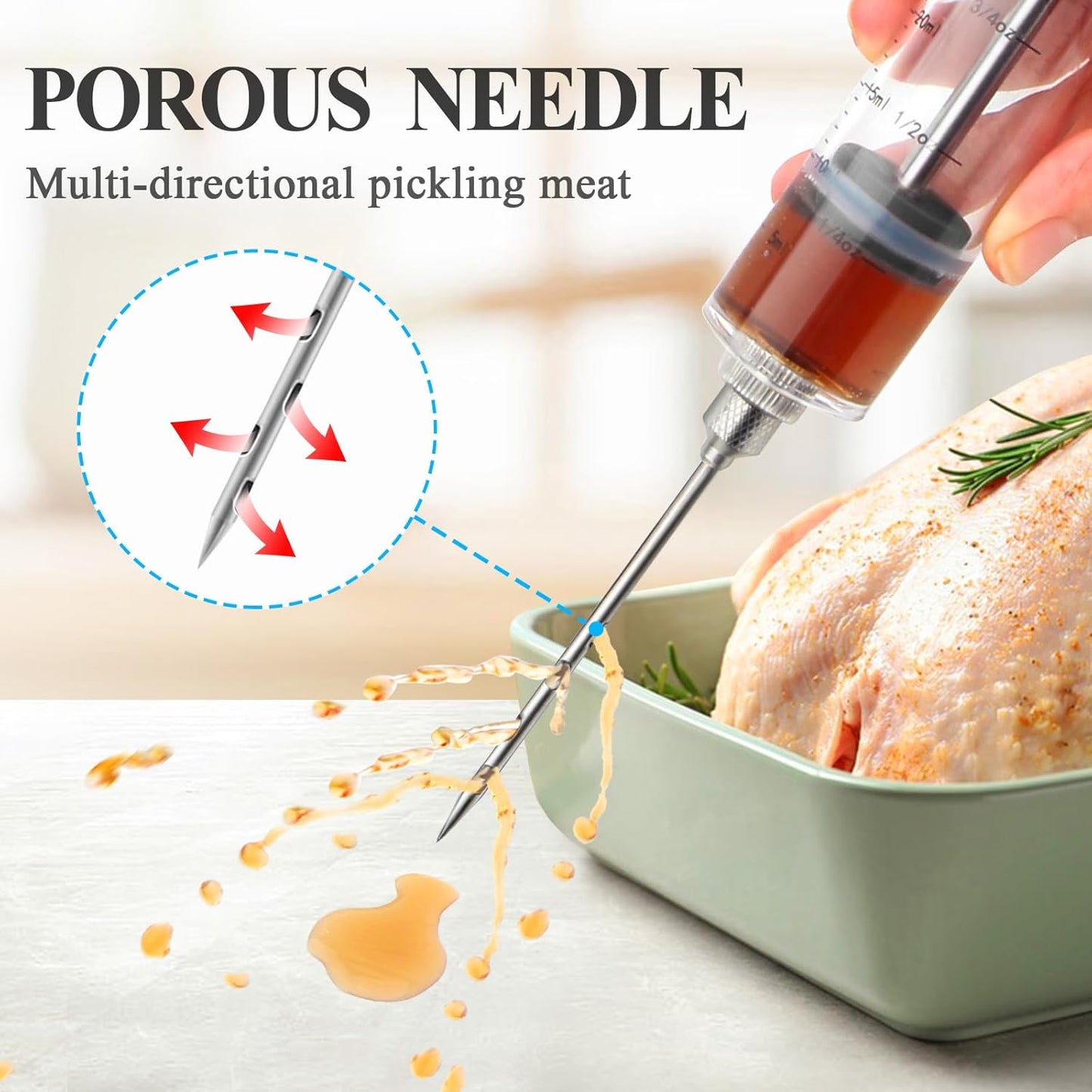Plastic Meat Injector Kit for Smoker with 3 Flavor Food Syringe Needles, Ideal for Injecting Marinade into Turkey, Meat, Brisket; 1-OZ; Including Paper User Manual, Recipe E-Book (PDF)