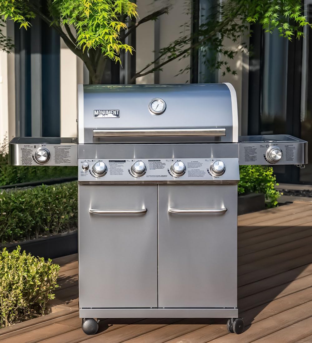Monument Grills Larger 4-Burner Propane Gas Grills Stainless Steel with Rotisserie Kit(2 Items)