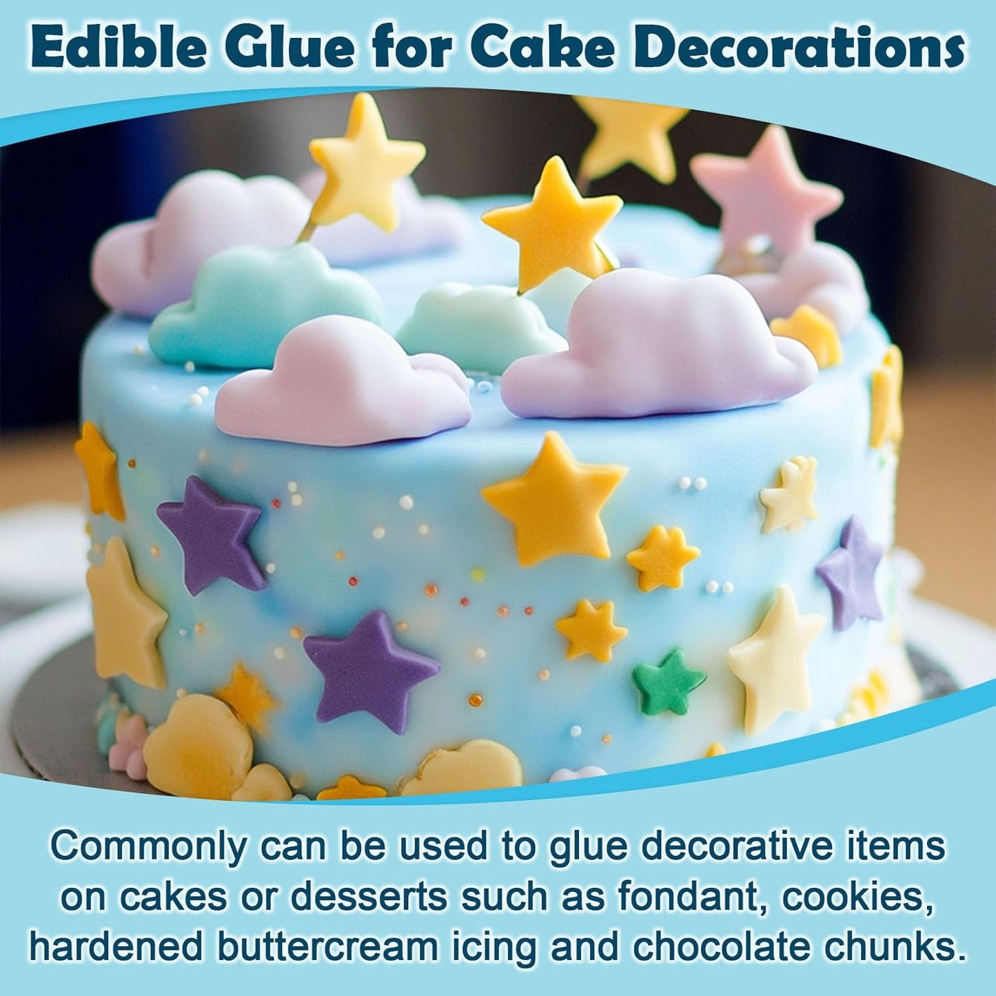 Edible Glue for Cake Decorating - Transparent Edible Flowers Cake Adhesive for Fondant, Cake Decorating, Cookie, Baking, Buttercream Icing - 100ml/3.4 oz