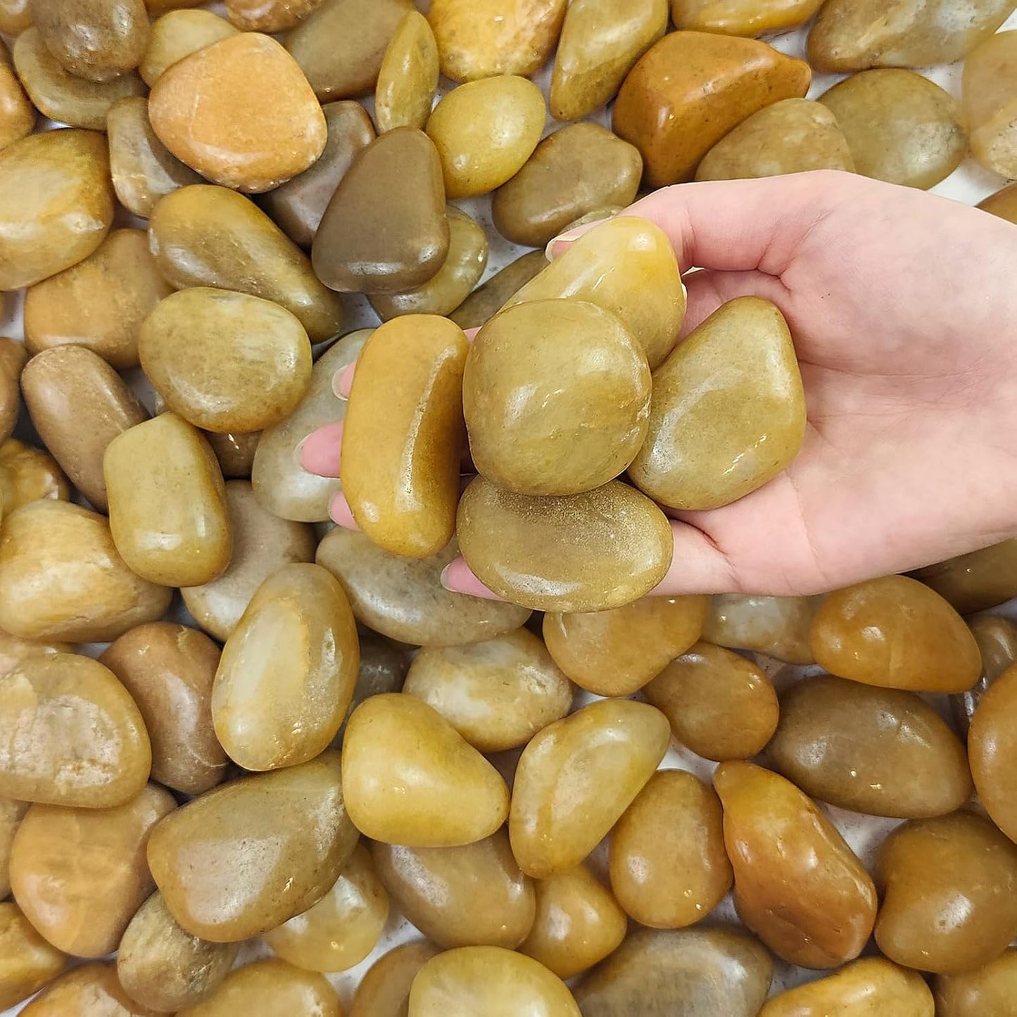 20 lbs Yellow River Rocks for Landscaping, 1-2 Inch Polished Pebbles for Indoor Plants, Decorative Rocks Stones for Plants, Vases, Aquariums, Fountains, Pathways, Backyard and Garden