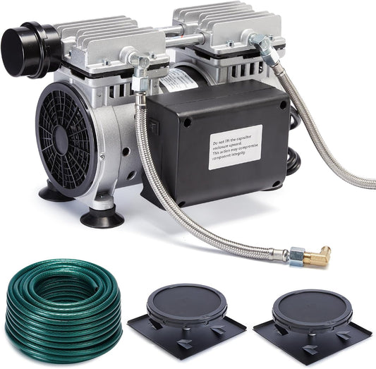 Pond Aerator Kit 3/4 HP Heavy Duty Compressor 5.76CFM Supports Large Lakes up to 3 Acres Outdoor Pond Oxygen Pump 100ft Upgraded Sinking Tubing + 2 Bubble Diffusers