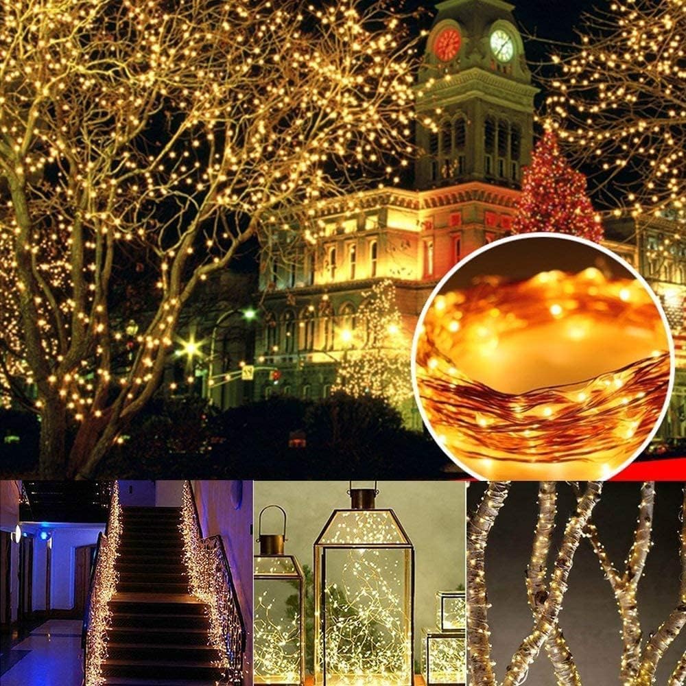 Joomer Solar Fairy Lights, 4-Pack Total 104FT 320LED Solar String Lights Outdoor Waterproof 8 Lighting Modes for Patio Fence Party Garden Yard Home Holiday Tree Outdoor Decoration (Warm White)