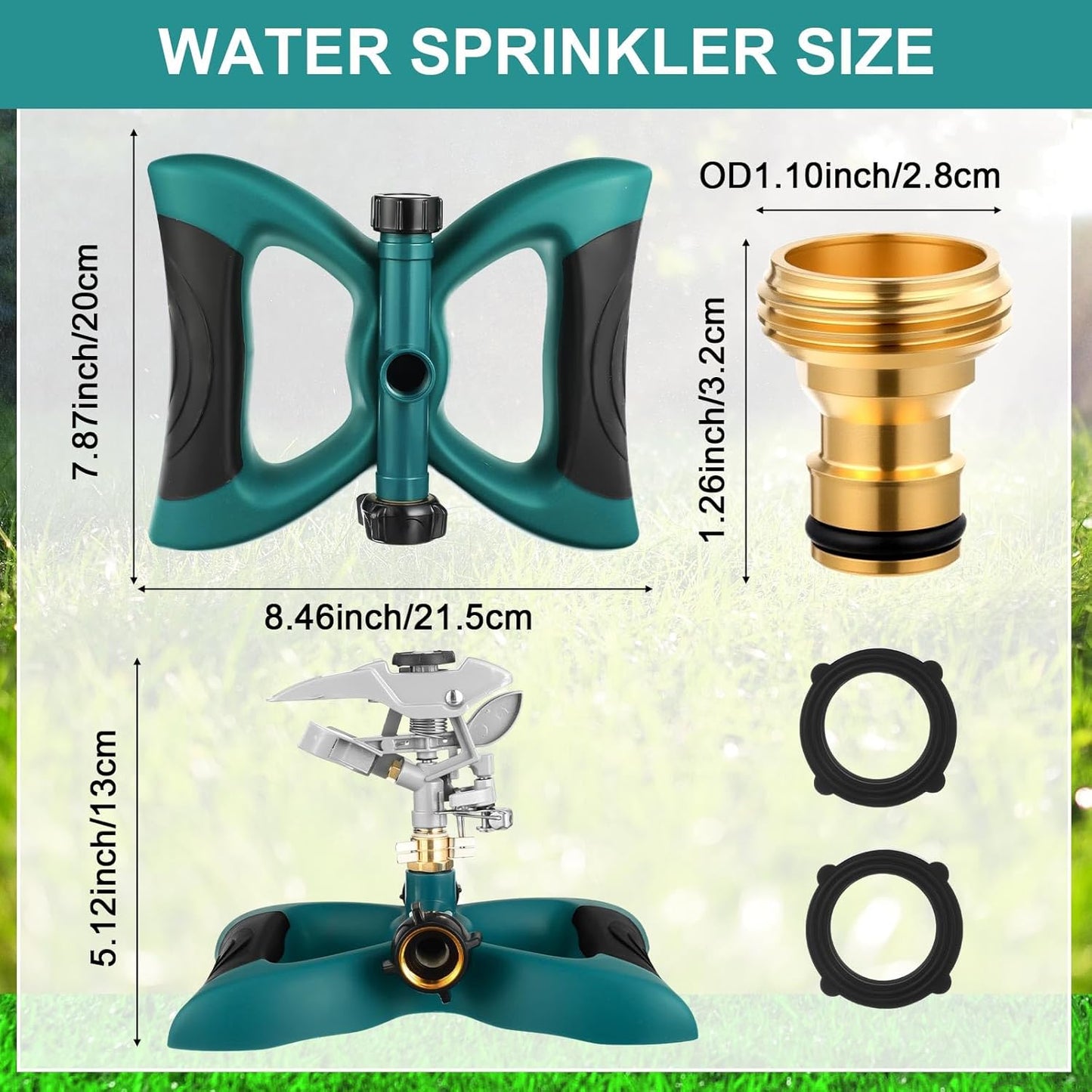 1 Packs Lawn Impact Sprinkler Heavy Duty Rotating Adjustable Pulsating Water Sprinkler Head with Metal Base, Adjustable Spraying Area and Distance for Large Area Garden Lawn Yard Irrigation