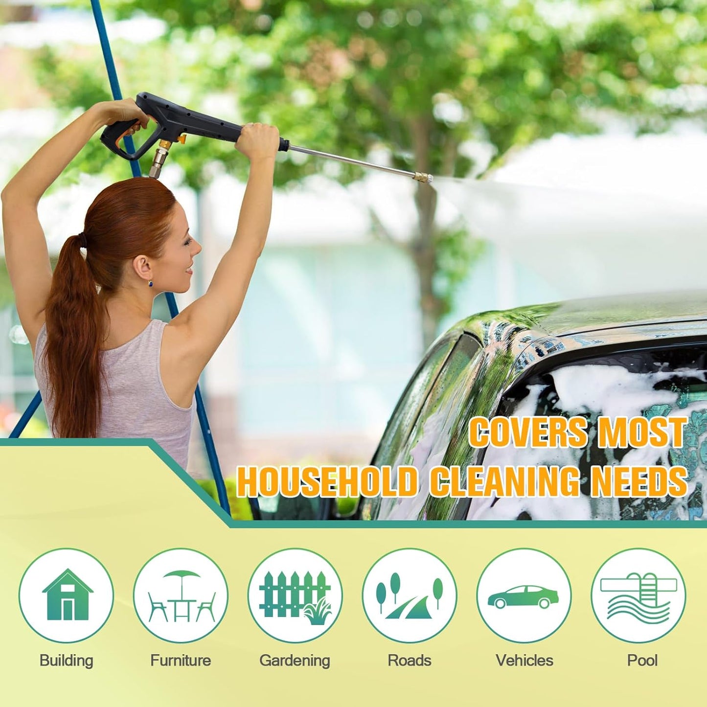 Pressure Washer with 25 FT Hose, 16.4 FT Power Cord, Soap Tank Car Wash Machine Green