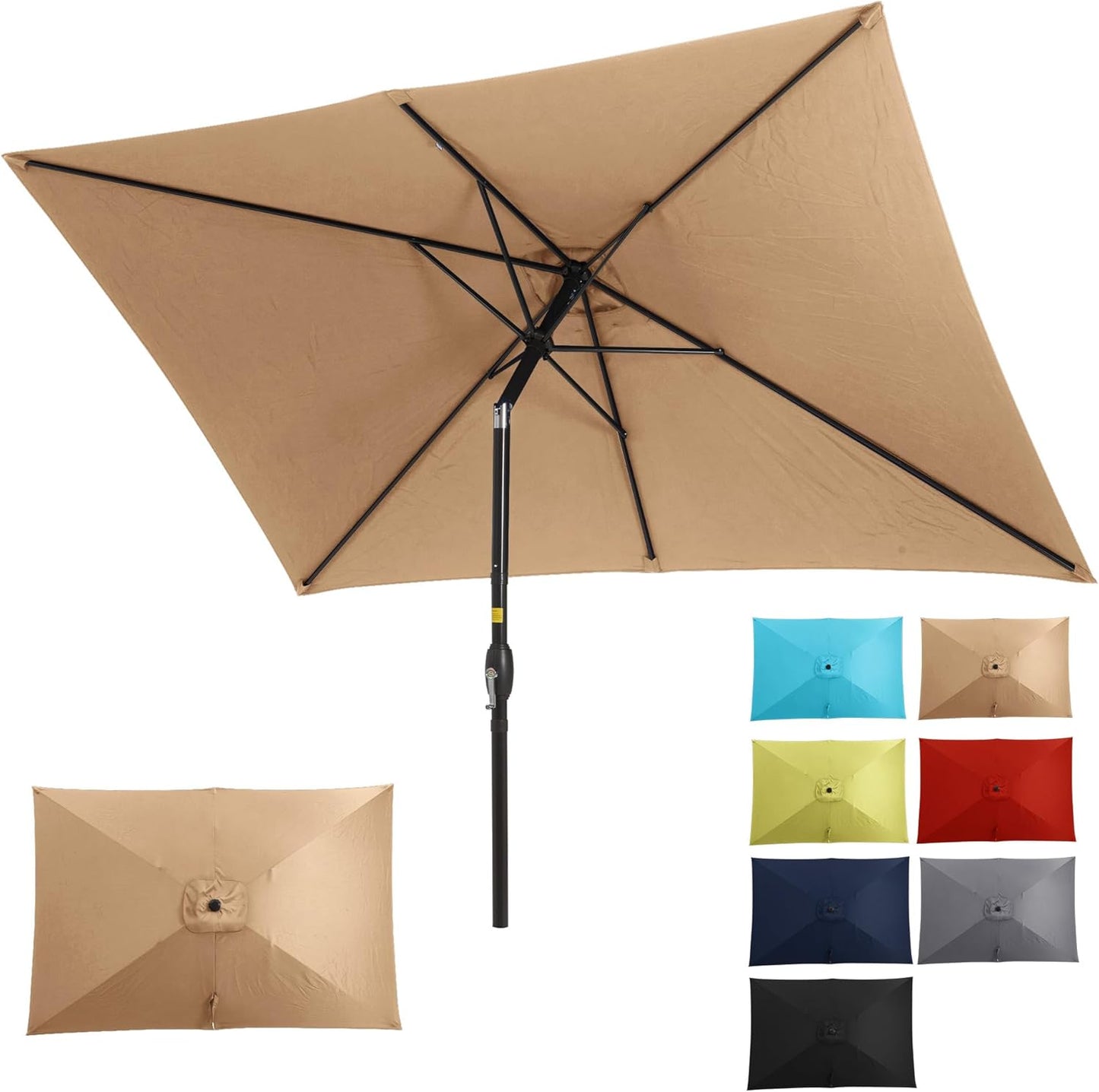 SUNVIVI OUTDOOR Patio Umbrella, 6.5' x 10' Rectangular Patio Umbrella, Metal Pole Square Outdoor Umbrella with Crank and Push Button Tilt, 6 Steel Ribs, Polyester Canopy