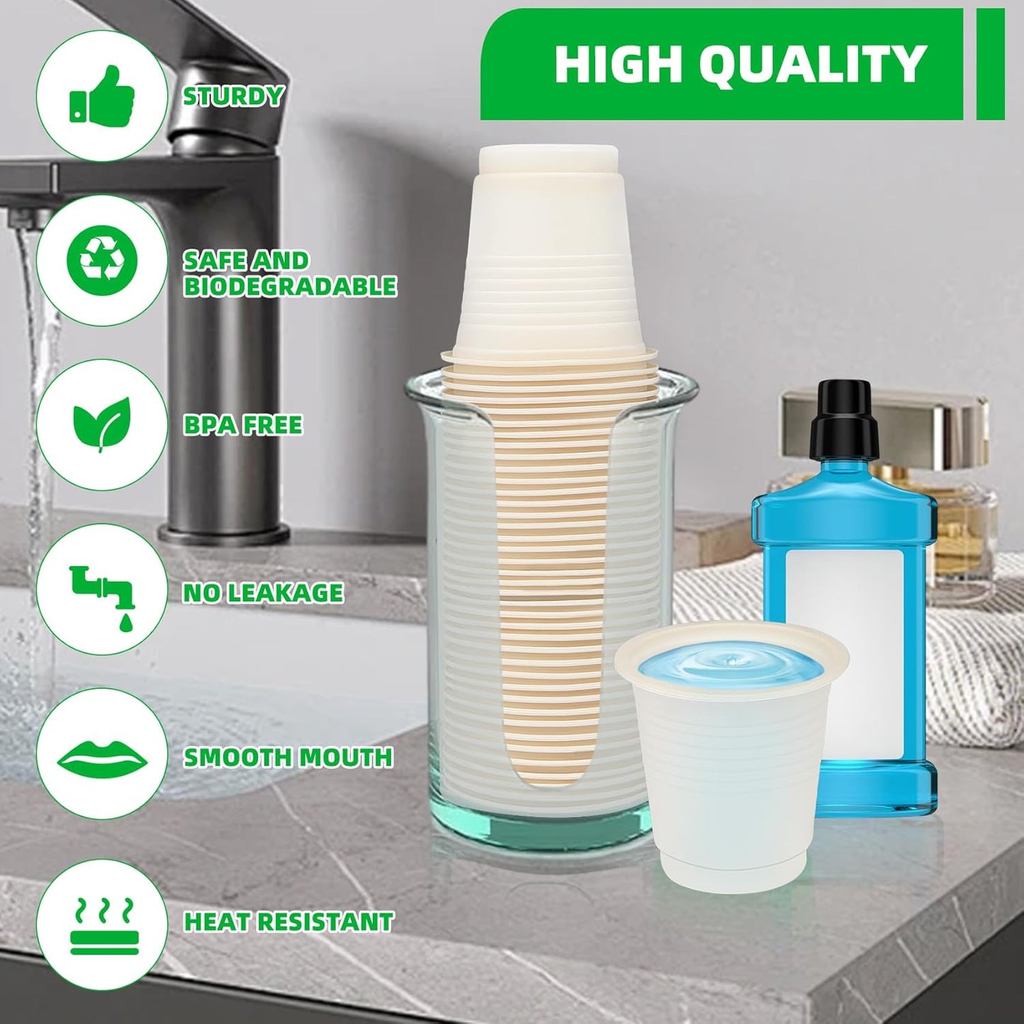 3 oz 300 Pack Compostable Disposable Bathroom Mouthwash Cups, A Great Replacement for Paper Ones,Used for Mini Snack,Hot/Cold Drinking Cup For Party Picnic Office