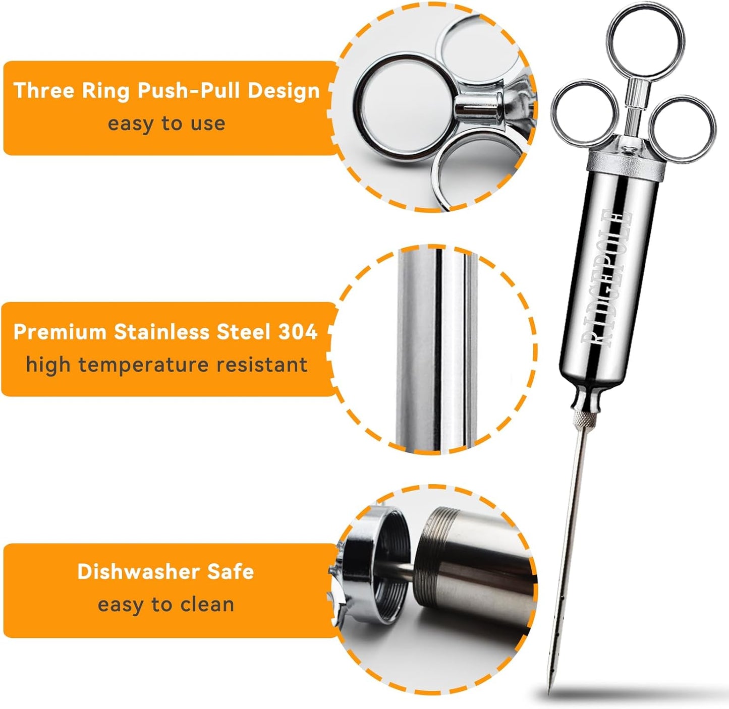 Meat Injector, Marinade Injector with 3 Marinade Needles,Seasoning Injector, Turkey Injector Syringe，2-OZ Large Capacity, All Stainless Steel 2024 UPDATE