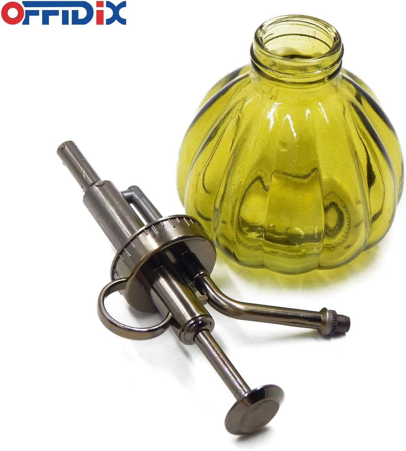 OFFIDIX Plant Mister,Glass Spray Bottle Small Watering Can Indoor 6.3" Tall Vintage Pumpkin Style Plastic Top Pump One Hand Mister Spray Bottle for Indoor Potted Plants (Olive Green)