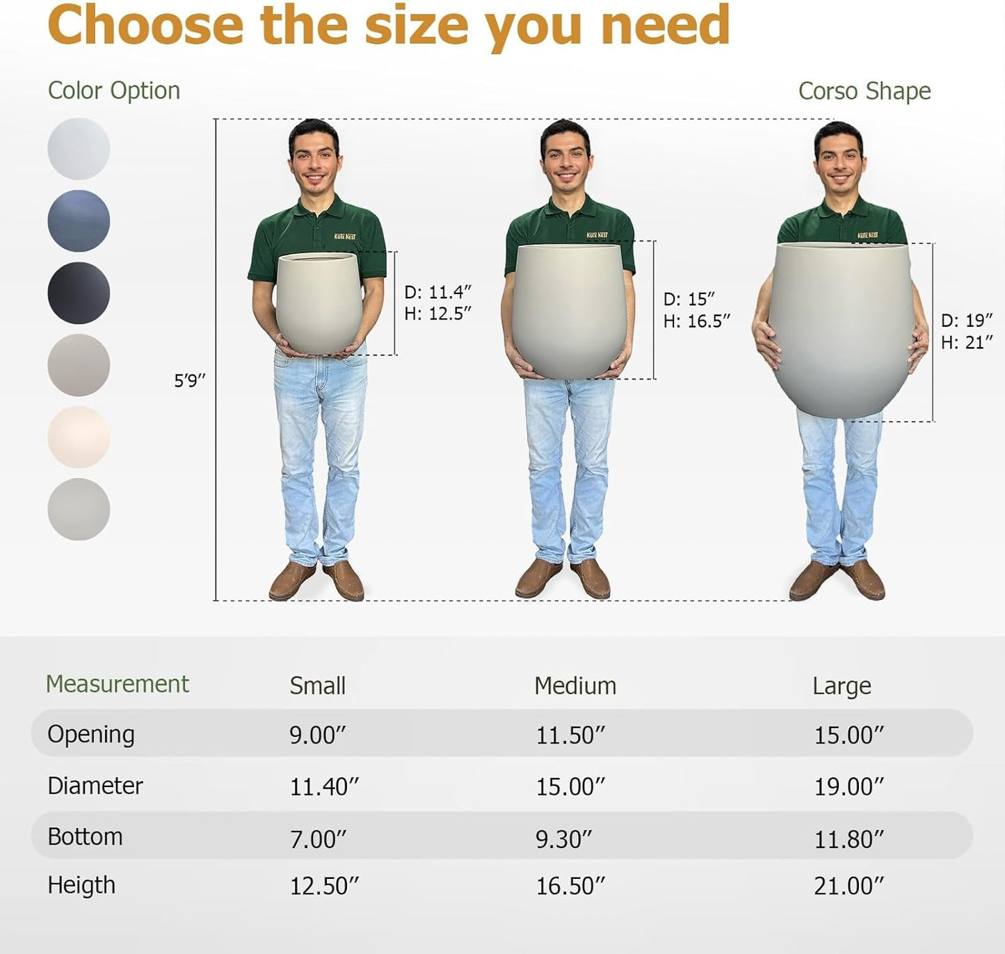 21" H x 19" D Corso Fiberstone Round Tapered Planter with Drainage Hole, Smooth Finishes, for Indoor and Outdoor Use, Included 2 Extra Coco Mats (Taupe, 15" Pot Opening)