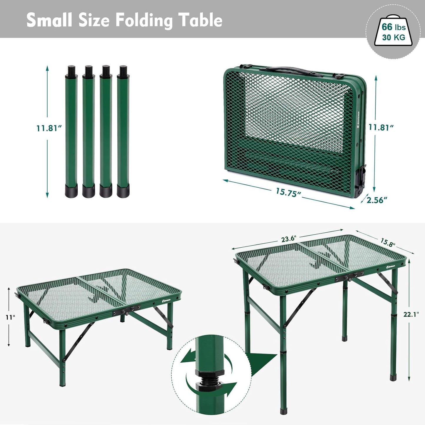 Small Folding Table, Easy for Storage, Compact and Portable Picnic Table for Grill, Outdoor Camping, Garden, Patio, Dining, BBQ, Party, Market, 2Ft (Small, Green)