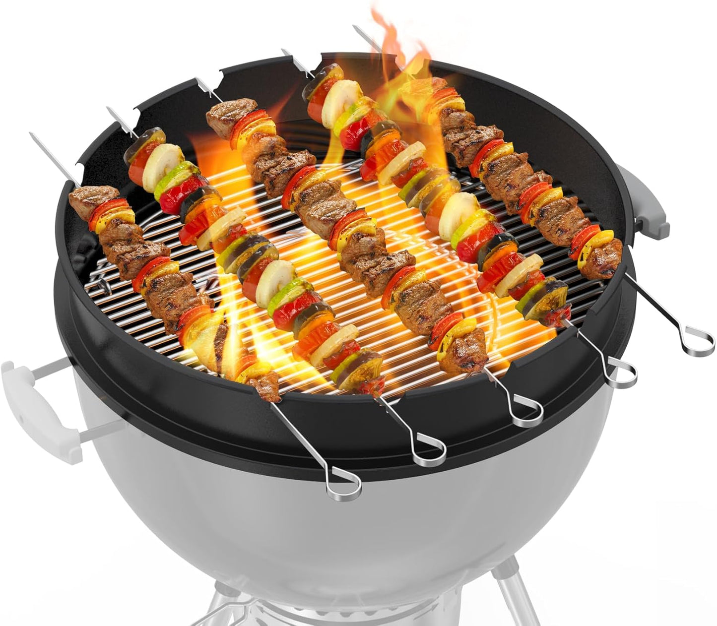 only fire Rotisserie Ring with Kabob Skewer Set for Weber 22 1/2 Inch Kettle and Other Similar Kettle Charcoal Grills