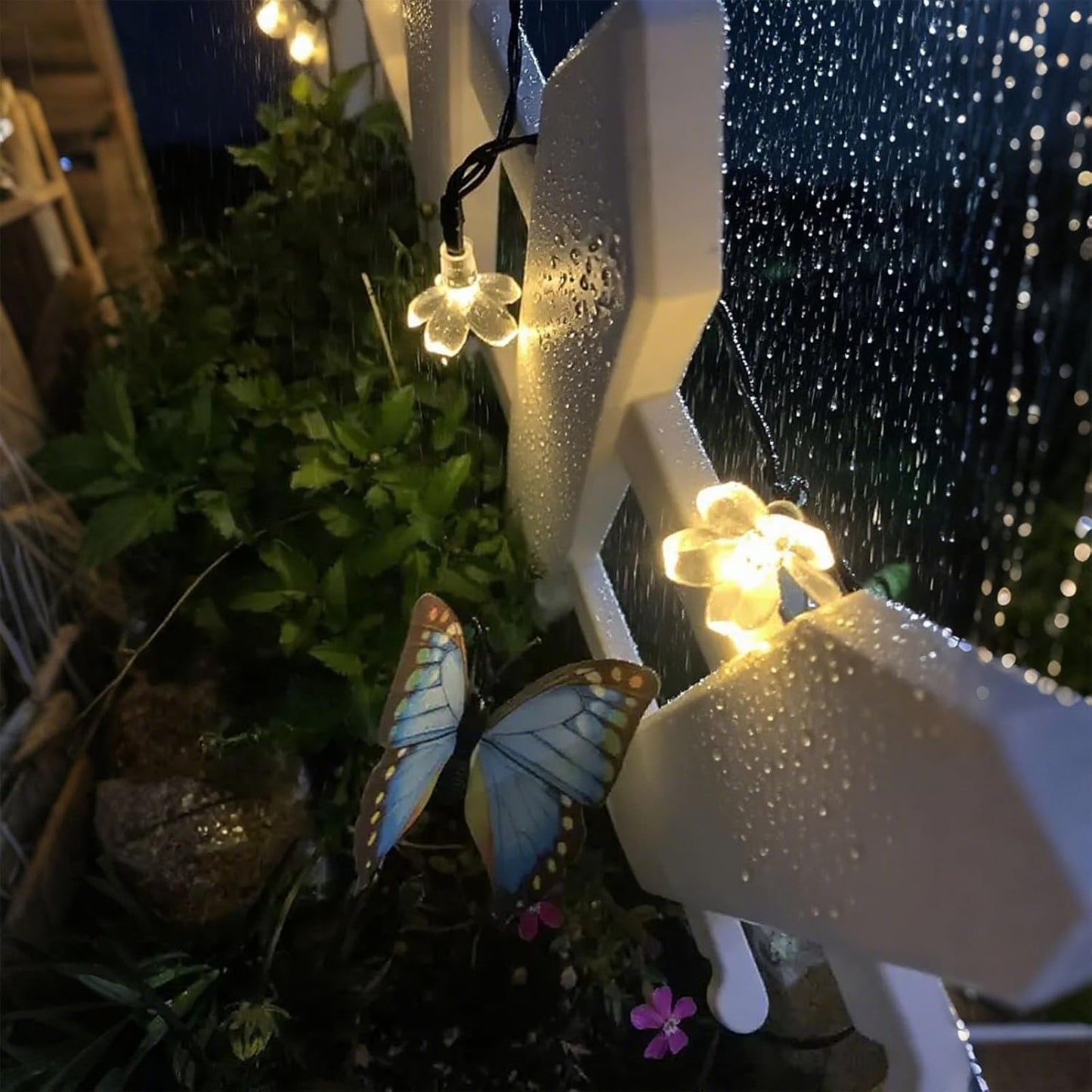 Solar Flower String Lights, 50 LED Outdoor Patio Lights Waterproof, Fairy Lights for Outside Patio Garden Fence Yard Christmas Tree Decor, Warm White