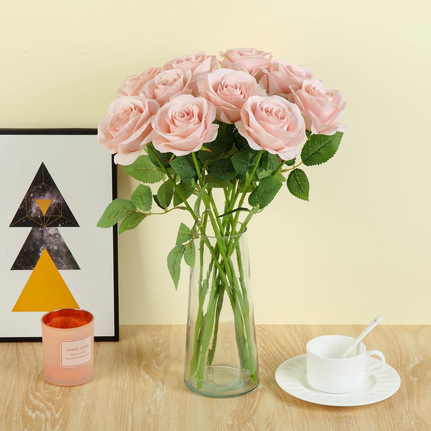 12pcs Blush Roses Artificial Flowers Fake Roses Silk Flowers Roses with Long Stems for Wedding Home Party Centerpieces Decorations