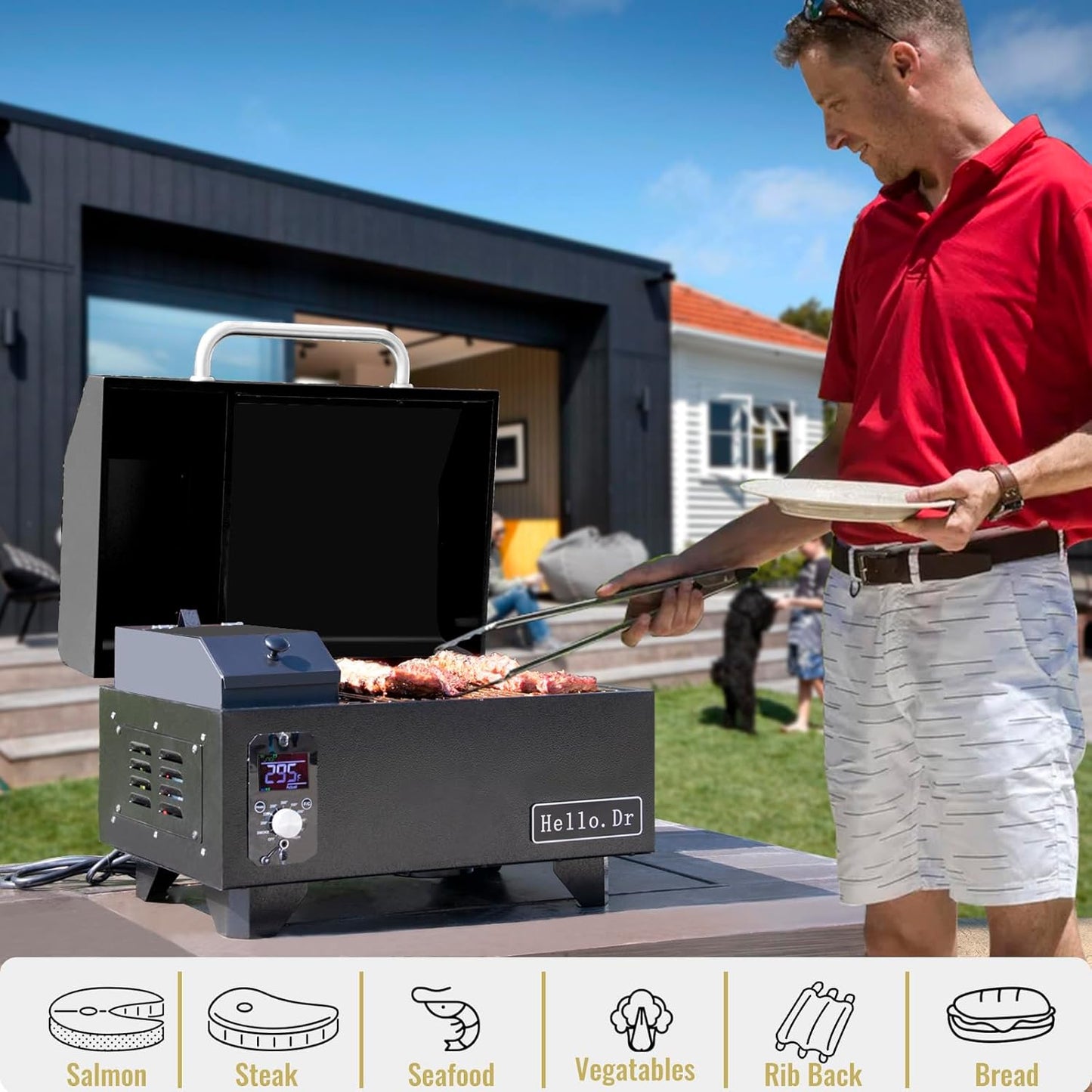 Pellet Grill, Portable Pellet Smoker, Smoker Grill with Digital Control, LED Screen, Meat Probe, Portable pellet Grills for BBQ, Smoke, Bake and Roast, RV Camping，Black