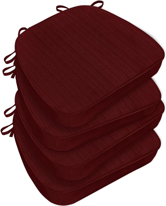 Chair Cushions for Dining Chairs, Indoor Chair Cushions with Ties，Waterproof Chair Pads Set of 4, Burgundy, 17x16x2.5 Inch