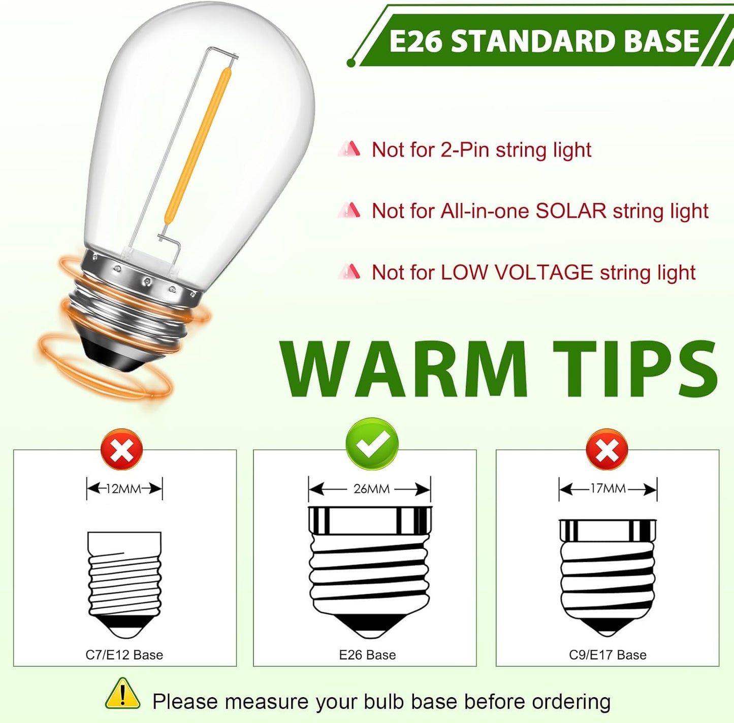 LED S14 Replacement Light Bulbs for Patio String Light, Shatterproof & Waterproof Hanging Light Bulbs for Outdoor String Lights, Dimmable, E26 Base, 24 Pack