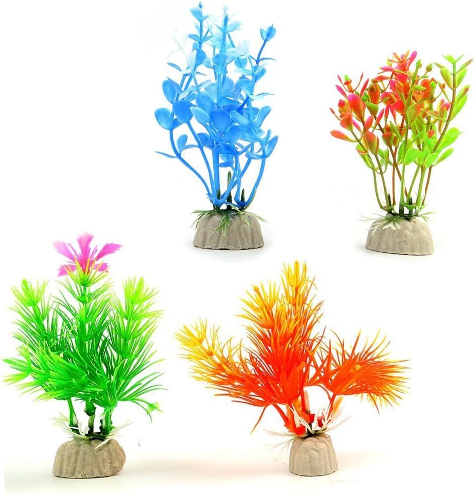 COMSUN 10 Pack Artificial Aquarium Plants, Small Size 4 to 4.5 inch Approximate Height Fish Tank Decorations Home Décor Plastic
