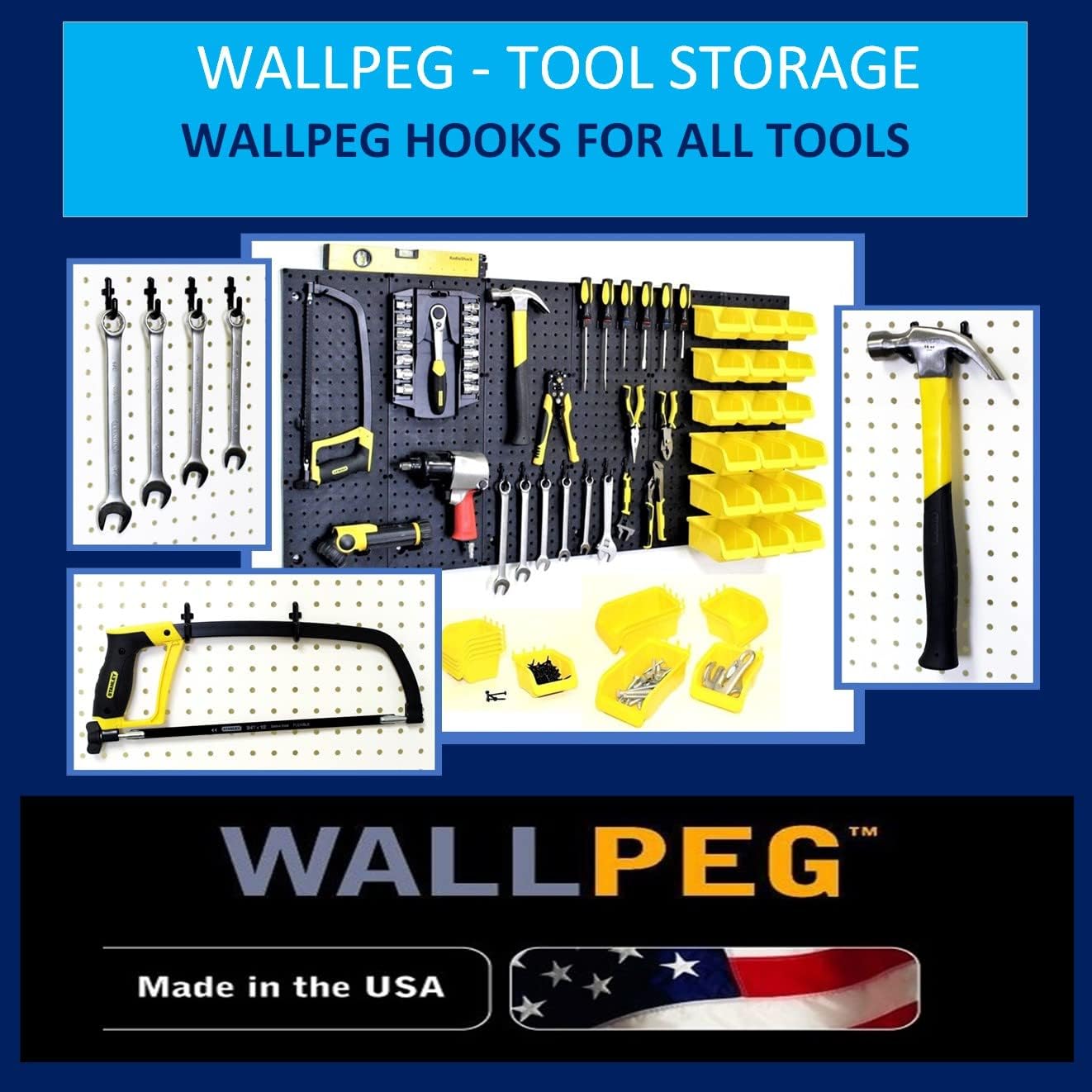 WallPeg 24" x 48" Garage Pegboard Kit (PK-3-B) with Peg Board Panels, Hooks for Tool Organizer, Garage Storage