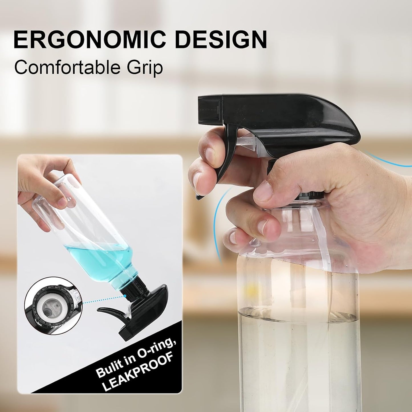 Spray Bottles 12oz Plastic Empty Spray Bottle for Hair Mist/Stream Spraying Heavy Duty Square Water Spray Bottles for Cleaning Solutions, Plants, Essential Oils 2 Pack (12oz)