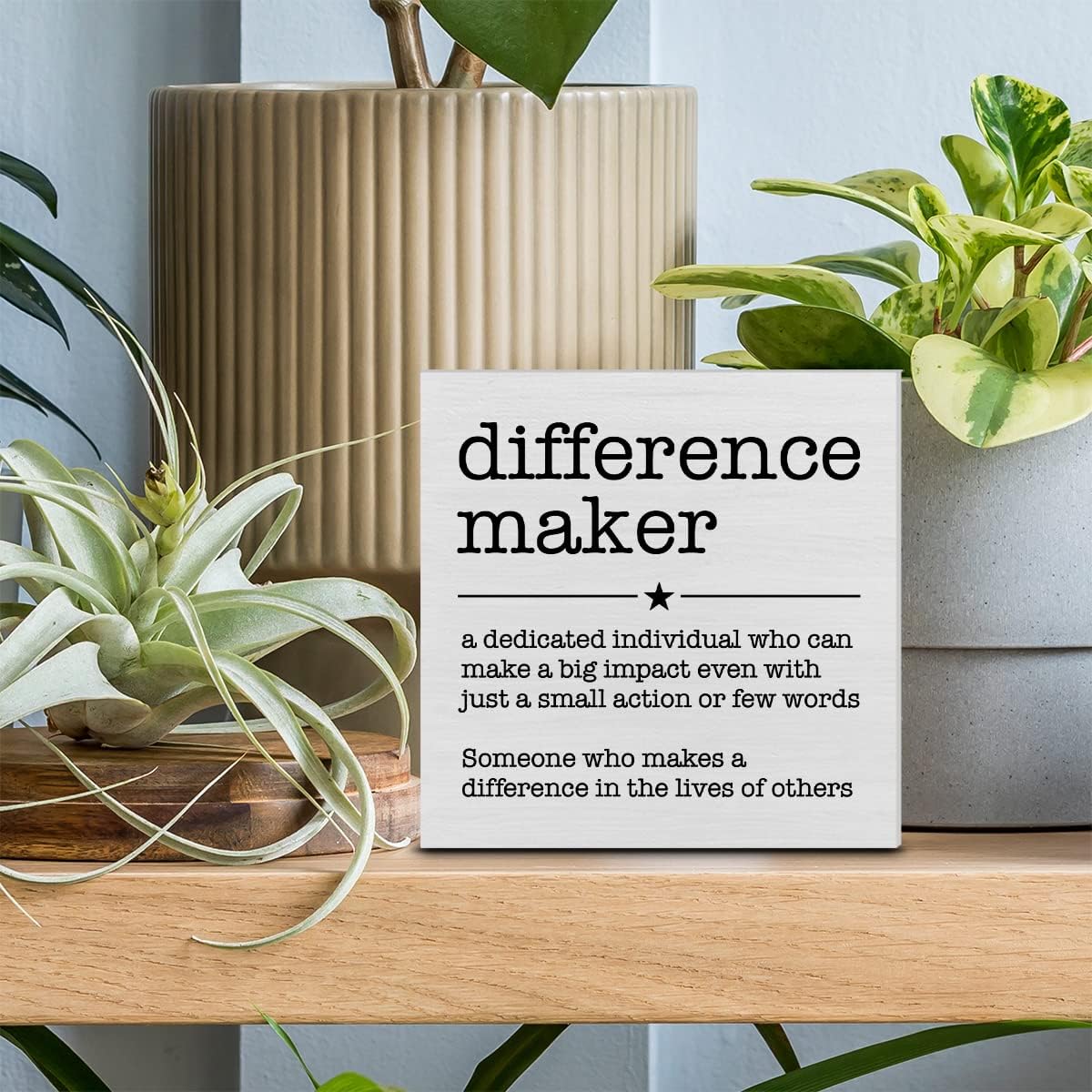 PIXCEOS Difference Maker Definition Decorative Wooden Box Sign Thank You Appreciation Gift for Teacher Boss Leader Coworker Wood Block Plaque Desk Decor Office Shelf or Wall Display