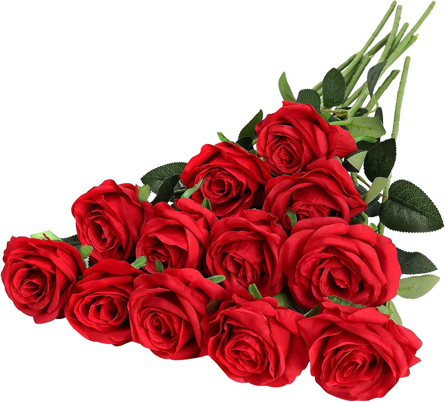 Hawesome 12PCS Artificial Silk Flowers Realistic Roses Bouquet Long Stem for Home Wedding Decoration Party (12pcs-red 1)