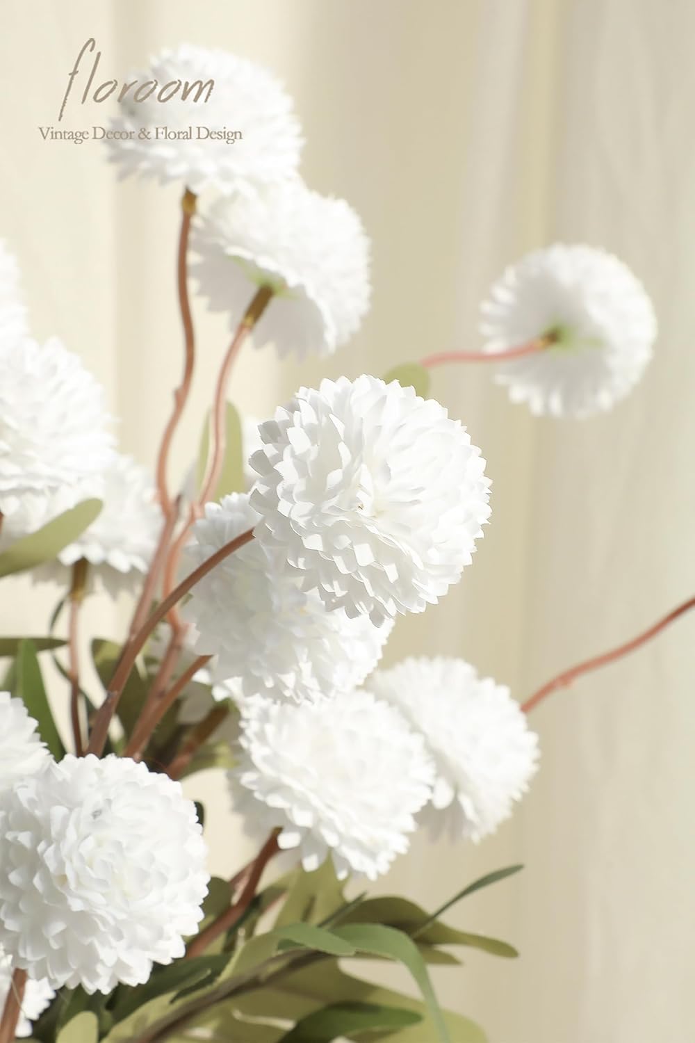 Floroom 5pcs White Faux Silk Mums Artificial Flowers, Bulk Fake Small Mini Chrysanthemums with Stems for DIY Wedding Centerpieces Floral Arrangements Vase Fillers Home Decorations