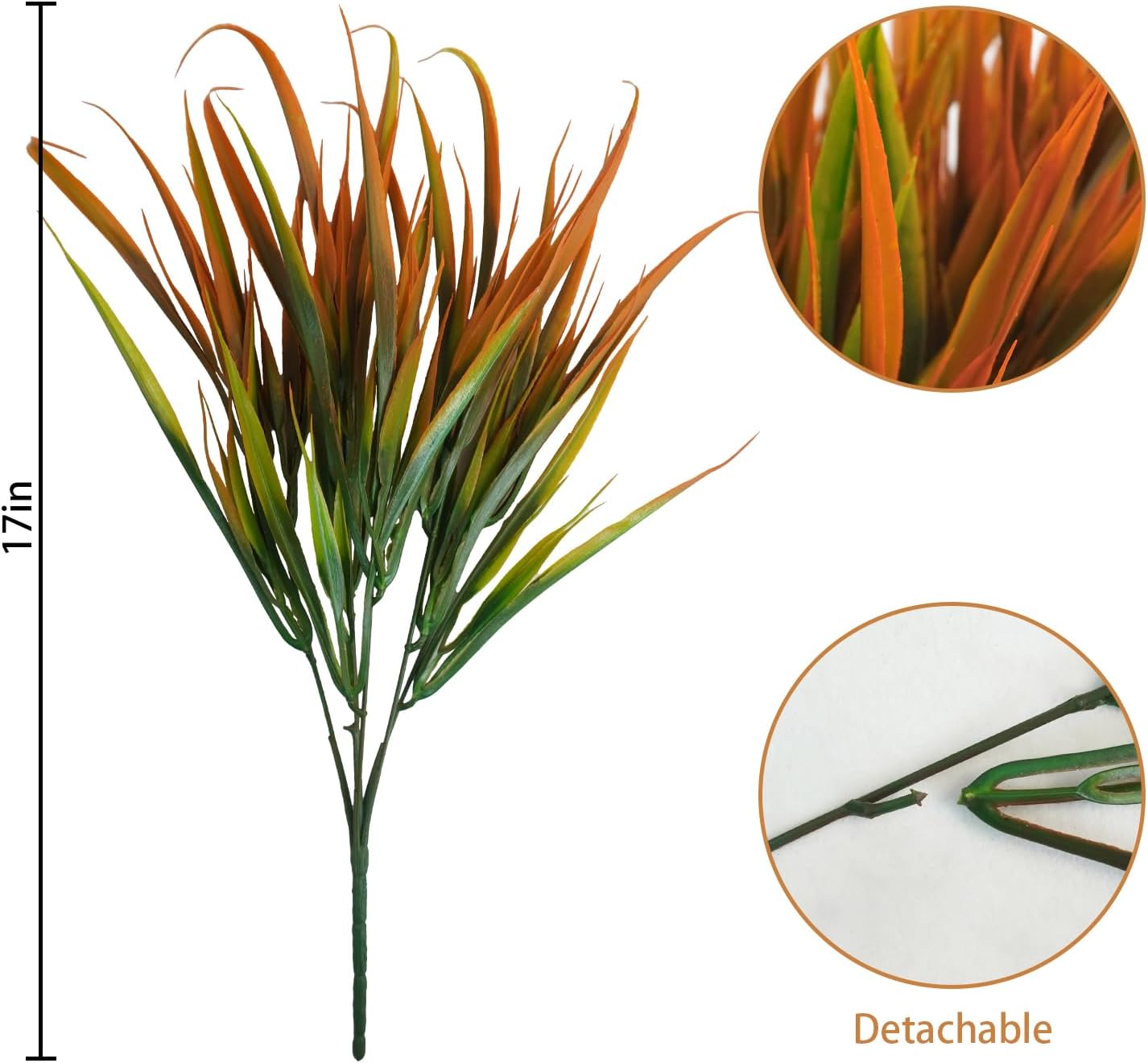 Uieke 12 Bundles Artificial Outdoor Plants UV Resistant Fake Grass Plants Faux Plastic Plants Greenery Shrubs for Home Garden Pathway Window Box Front Porch Cemetery Fall Decor, Autumn Orange