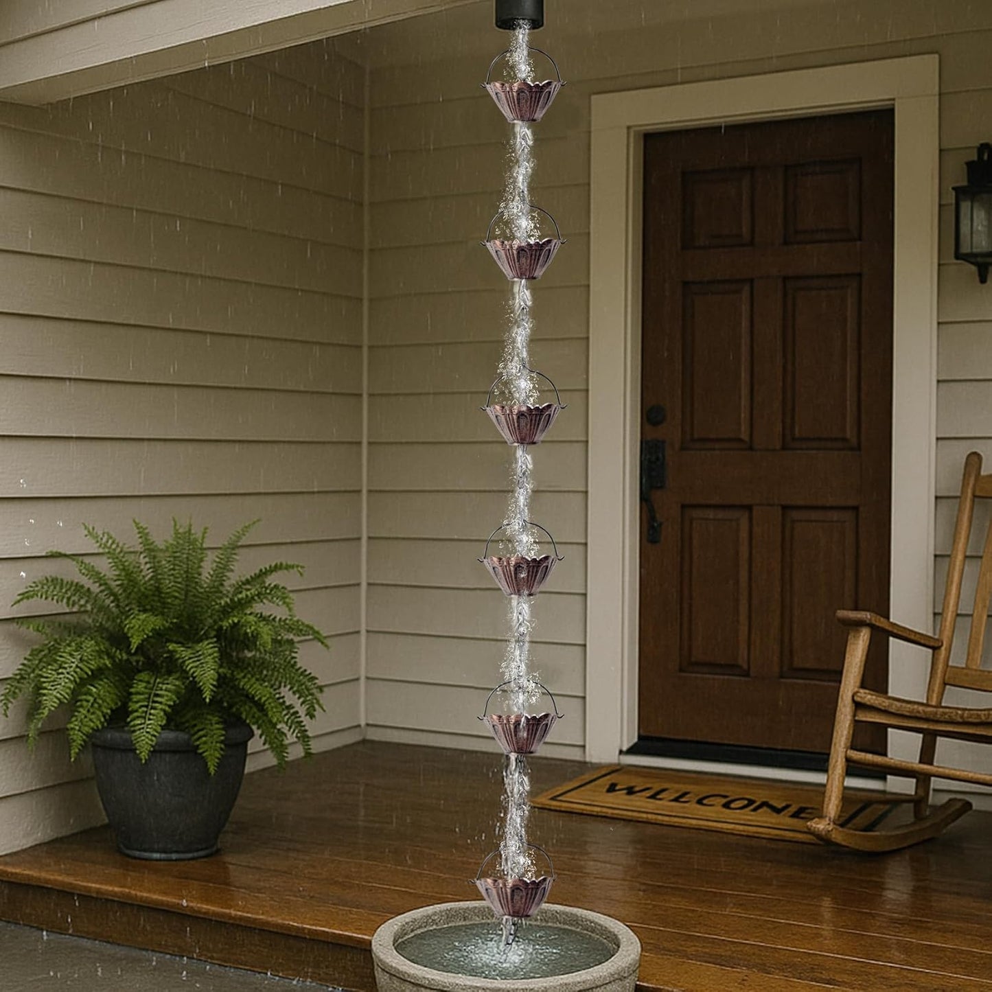 Copper Lotus Rain Chain 8.7 FT, Decorative Metal Rain Catcher with 12 Cups, Gutter Downspout Replacement