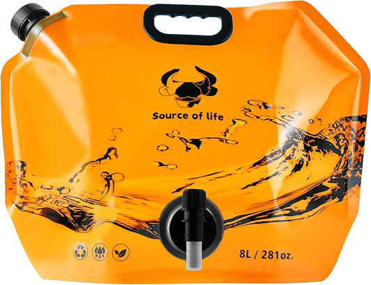 Collapsible 8L Water Storage Bag, BPA-Free Portable Folding Water Jug with Adjustable Faucet, Leakproof Emergency Water Bag for Camping, Hiking, Riding, Outdoor Sport (Orange, 1)