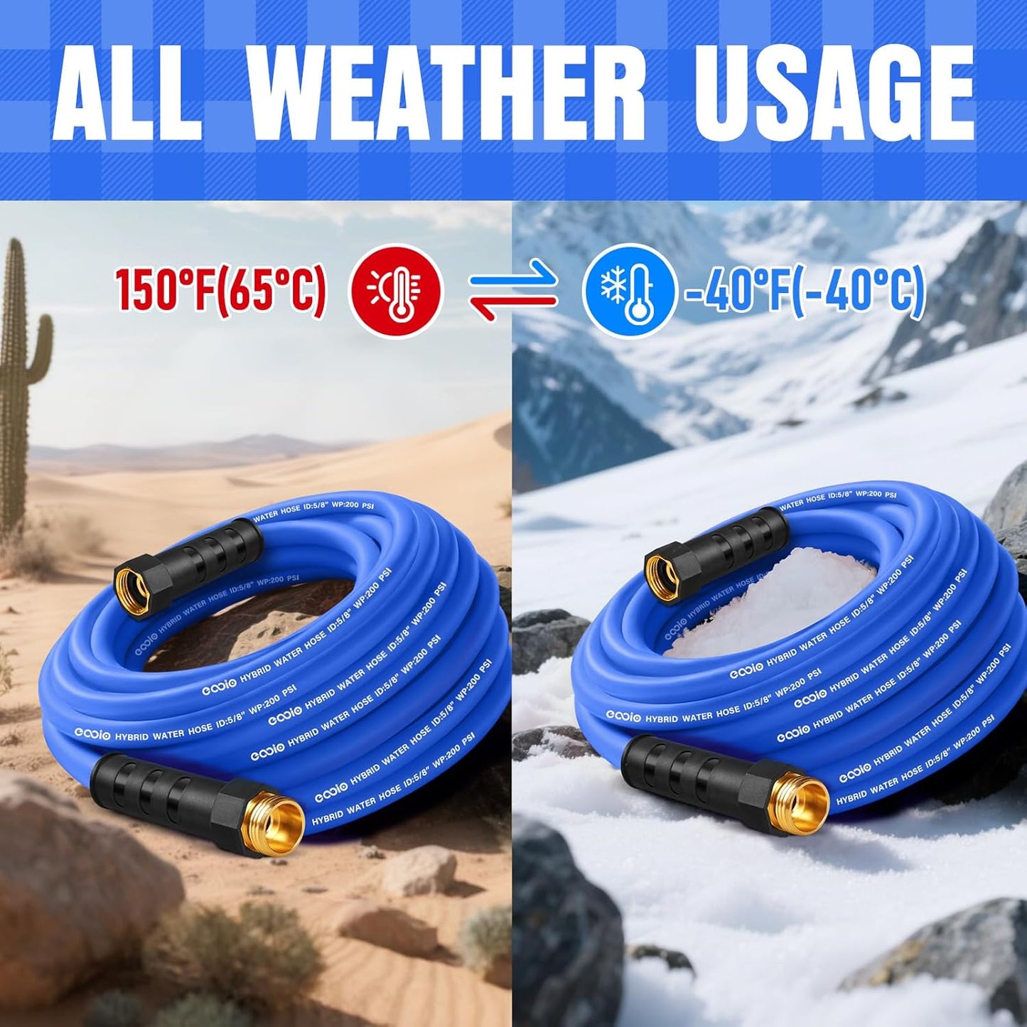 Heavy Duty Garden Hose 100 ft, Non-Expanding Flexible Water Hose, Kink Resistant Lightweight Hybrid Hose, Leakproof Hose Male to Female Fittings