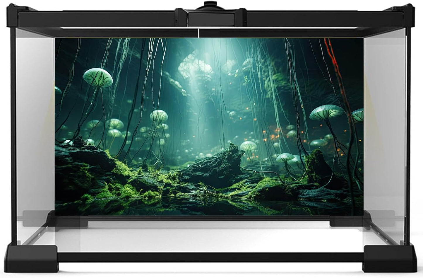 Aquarium Background Foggy Stone Mushroom Green Moss Fish Tank Background Mysterious Green Seaweed Scenery Aquarium Backgrounds White Mushroom Reptile Tank Enclosure Backgrounds Wallpaper 24x12in