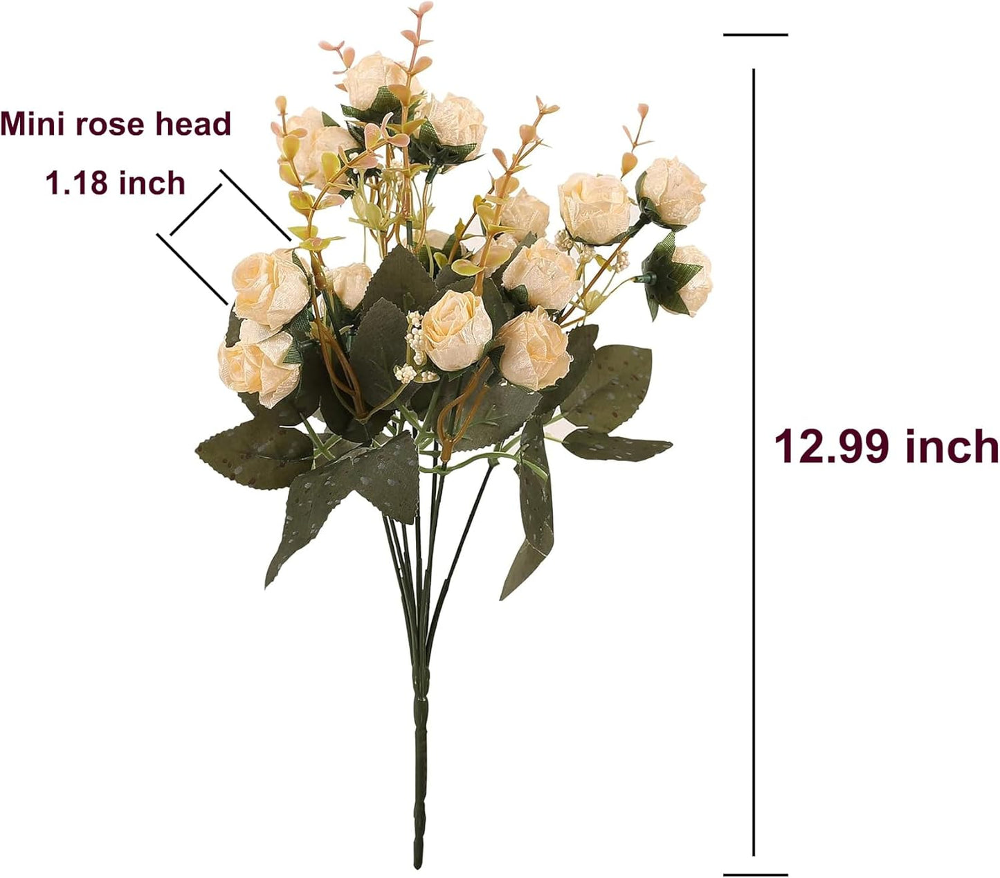Duovlo 7 Branch 21 Mini Rose Heads Artificial Flowers Bouquet Wedding Home Office Decor,Pack of 2 (2 PCS Champagne)