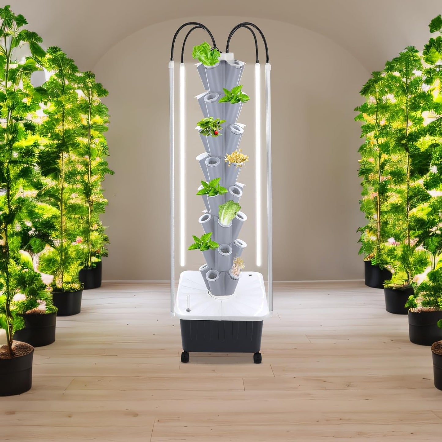 Hydroponics Growing System with LED Grow Lights, 40-Plants Indoor Vertical Hydroponic Tower, Vertical Garden Planter with Wheels, Hydroponic Germination Kit for Fruits, Vegetables, Herbs