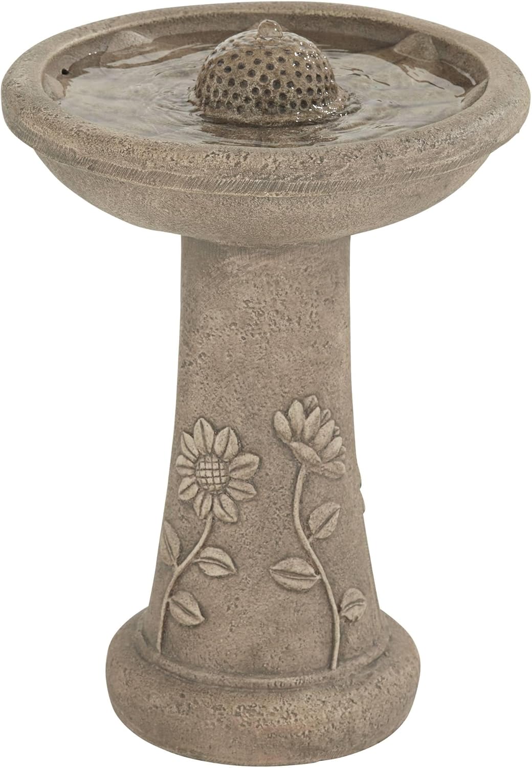 Missy Sunflower 20 1/4" High Large Rustic Outdoor Decor Gray Cement Floor Fountain with Light LED Standing Bird Bath Basin Water Feature for Outside Garden Patio Yard Backyard - John Timberland