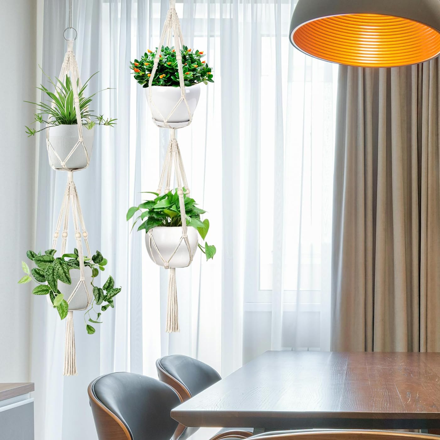 Belit 2 Pack Double Macrame Plant Hangers 2 Tier Hanging Planter Basket Decorative Flower Pot Holder Rope for Indoor Outdoor Home Decor 51 Inch