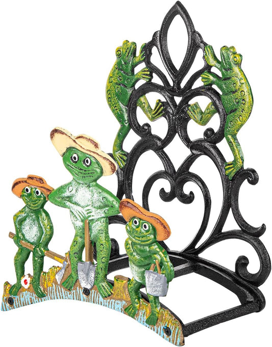 Sungmor Garden Hose Holder Wall Mounted, Large Capacity & Heavy Duty Cast Iron Water Hose Holder for Outside, Pretty & Lovely Hard-working Frogs Hose Reel, Watering Hose Metal Stand Sturdy Pipe Hanger