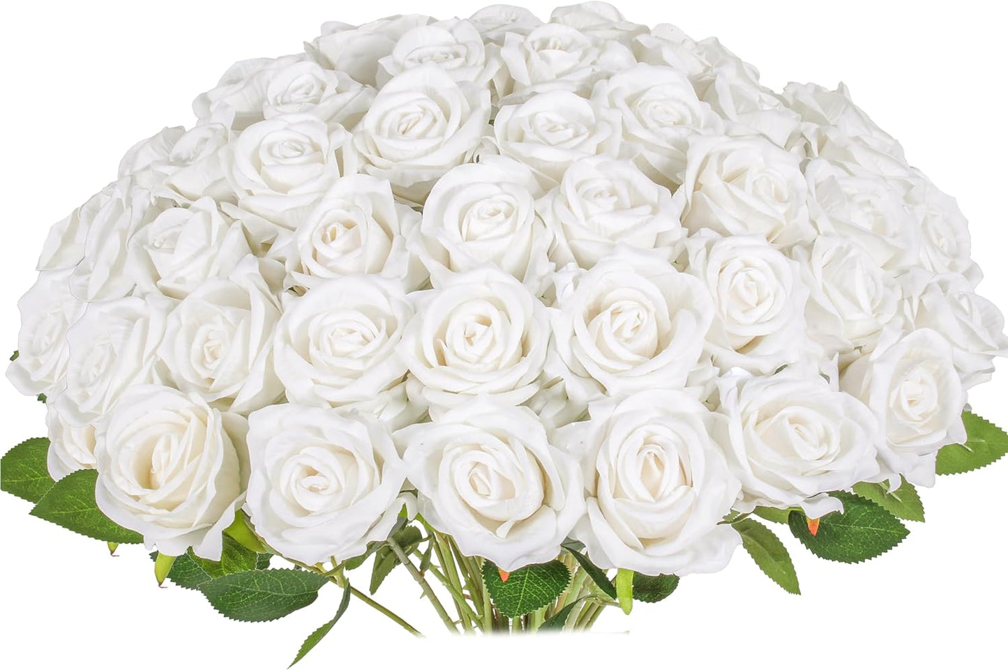 30 PCS Fake White Roses, Artificial White Flowers Bulk Realistic Silk Faux Roses with Stems for Wedding Decorations Table Centerpieces Bridal Bouquet DIY Floral Arrangement Event Party Home Decor