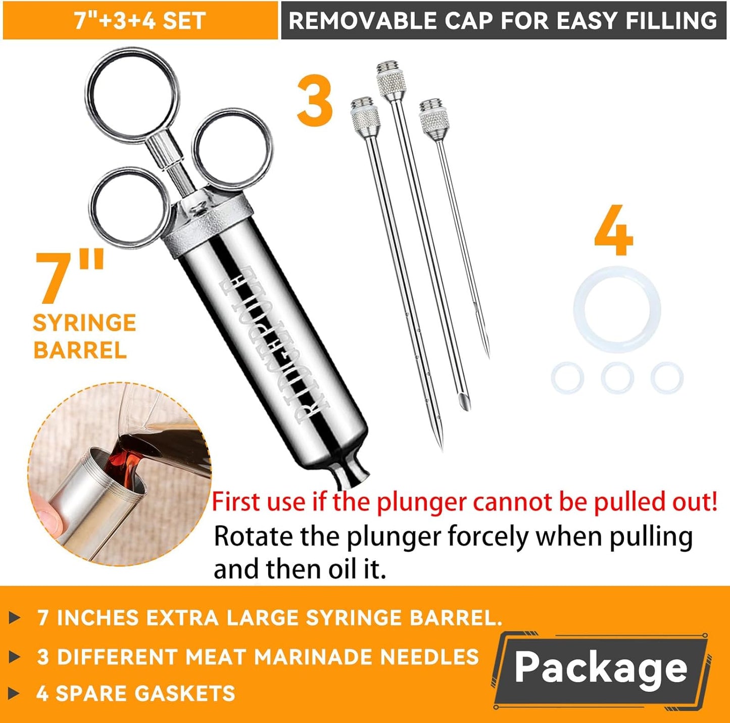 Meat Injector, Marinade Injector with 3 Marinade Needles,Seasoning Injector, Turkey Injector Syringe，2-OZ Large Capacity, All Stainless Steel 2024 UPDATE