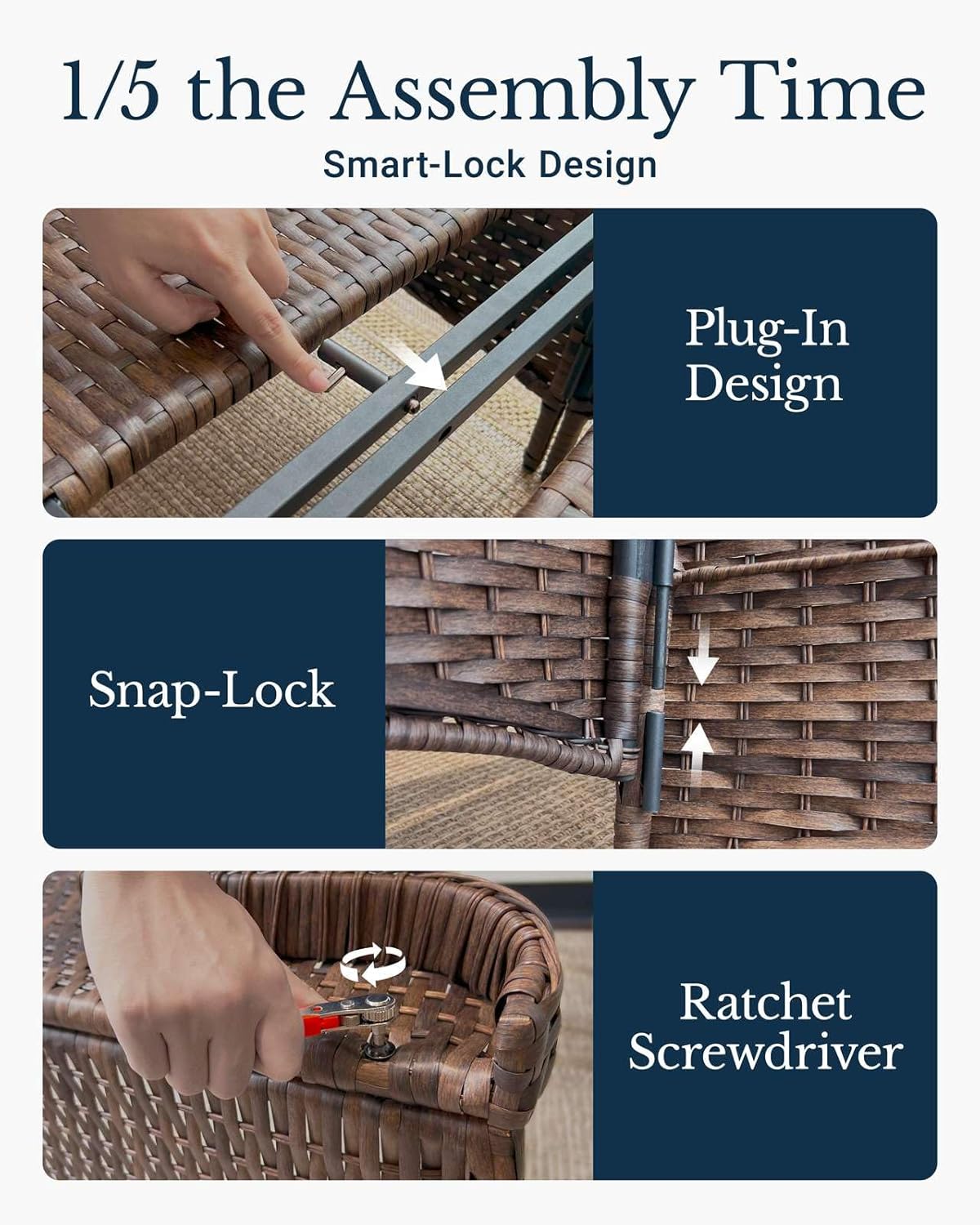 HILLGA Luxury Patio Furniture Set with 6-Inch Thick Cushions, High Back Outdoor Swivel Rocker Chairs and Ottoman, 5-Piece All Weather Conversation Set for Porch Deck Balcony Yard, Dark Grey (V3)