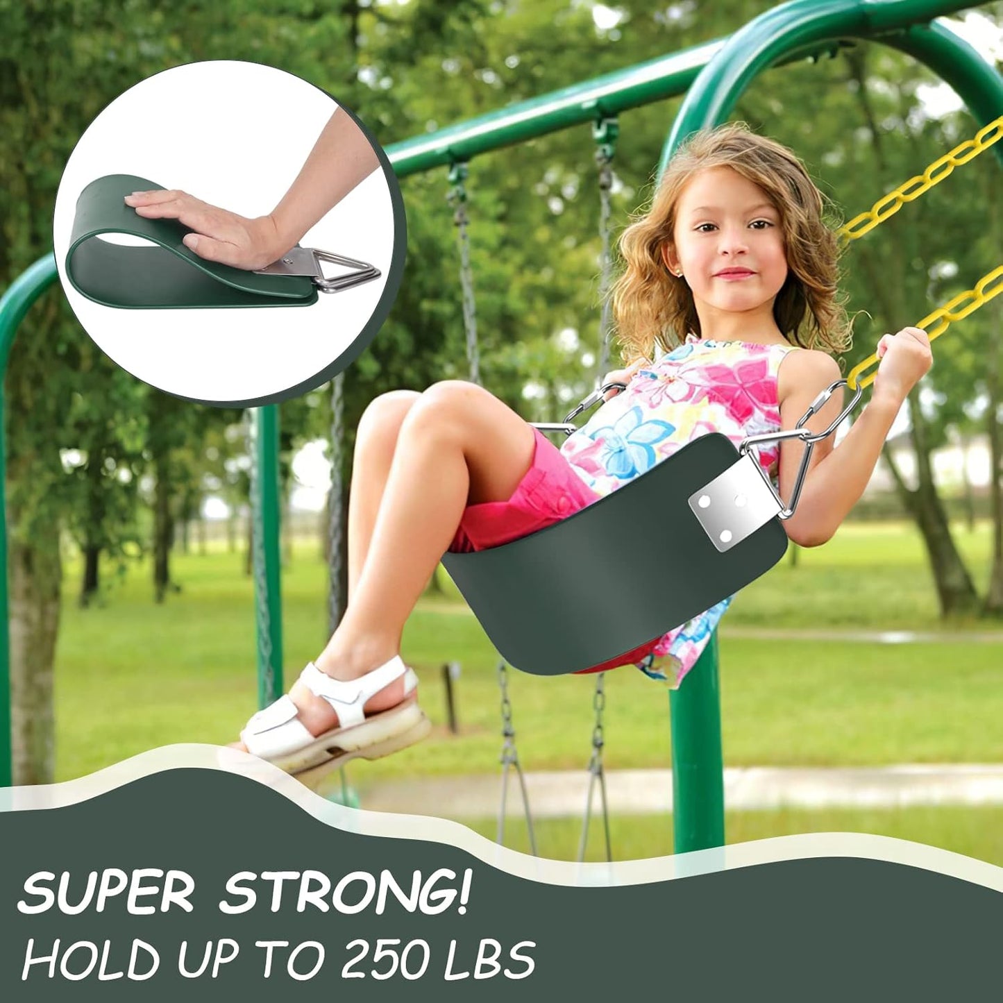 AGPTEK Swing Seat, 30.4 x 6 x 0.27 Inch Yard Swing for Kids & Adults with Metal Triangle Ring - Green(113KG /250LB Weight Limit)