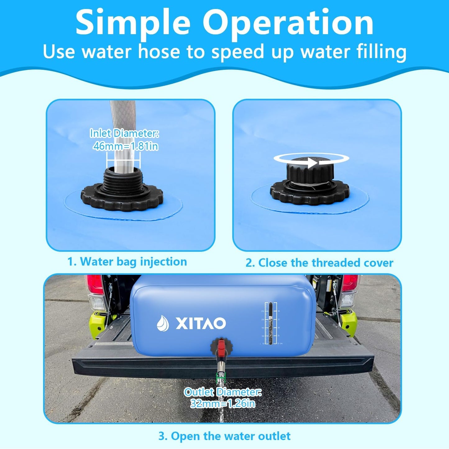 XITAO 87Gal Large Capacity Water Storage Bladder Containers w/Water Level Indicator Portable Foldable Emergency Water Tank Bag for RVs, Drought Resistance, Fire Prevention, Agricultural Irrigation