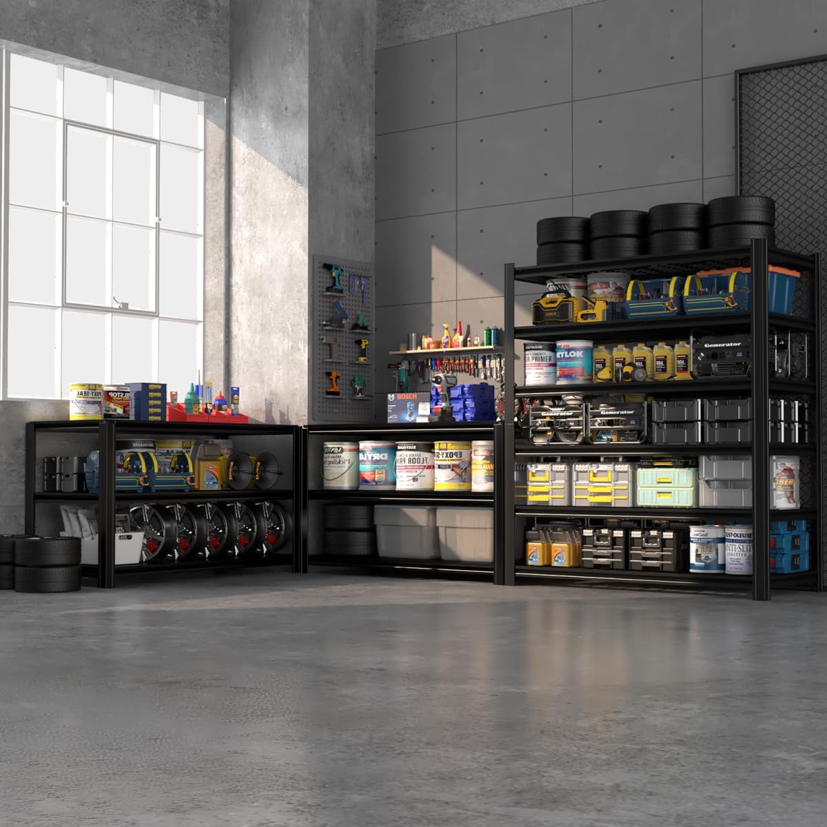 3600LBS 6 Tier Metal Shelving Unit 84" H x 55" W x 24" D, Adjustable Garage Shelves, Heavy Duty Storage Shelves for Warehouse, Basement, Kitchen, Pantry, Living Room, Black