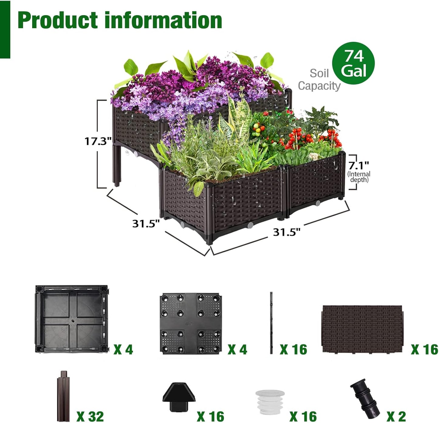Raised Garden Bed with Legs Planters for Large planters Outdoor Plants Elevated Plastic Garden Planter Boxes Plant pots for Patio Backyard Porch Deck to Planting Flowers Vegetables and Herbs
