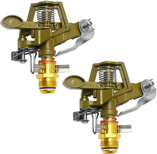 1/2 Inch Brass Impact Sprinkler with Nozzles Adjustable 0-360 Degree Coverage Pattern Heavy Duty Lawn Sprinkler Head for Yard Lawn Grass Patio Garden Irrigation (2Pcs)